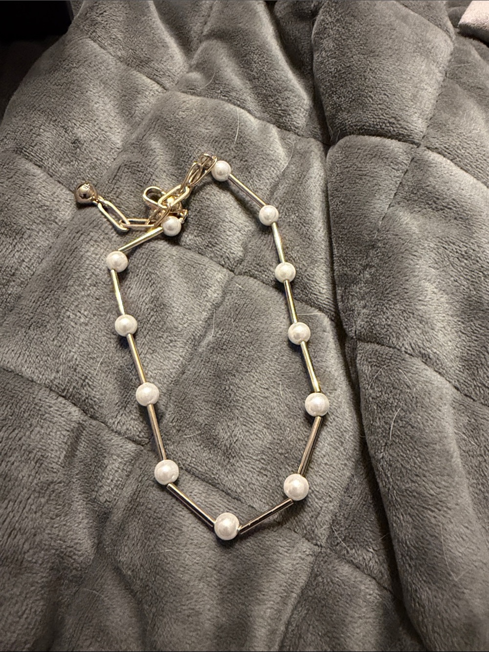 Gold and White Bead Station Bracelet - Elegant Women's Jewelry